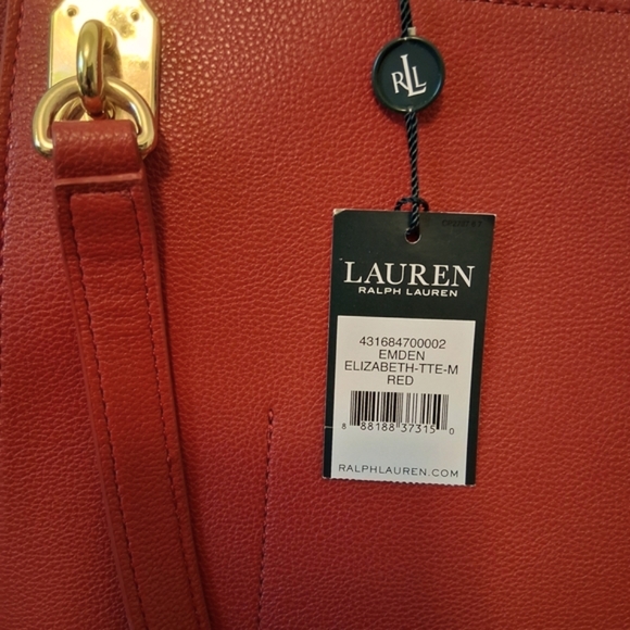 Lauren Ralph Lauren Red Tote Bag with Gold Accents - Picture 9 of 16